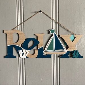 NWT Coastal Wooden RELAX Decoration Sign w/ Coral 🪸 & Sailboat ⛵️